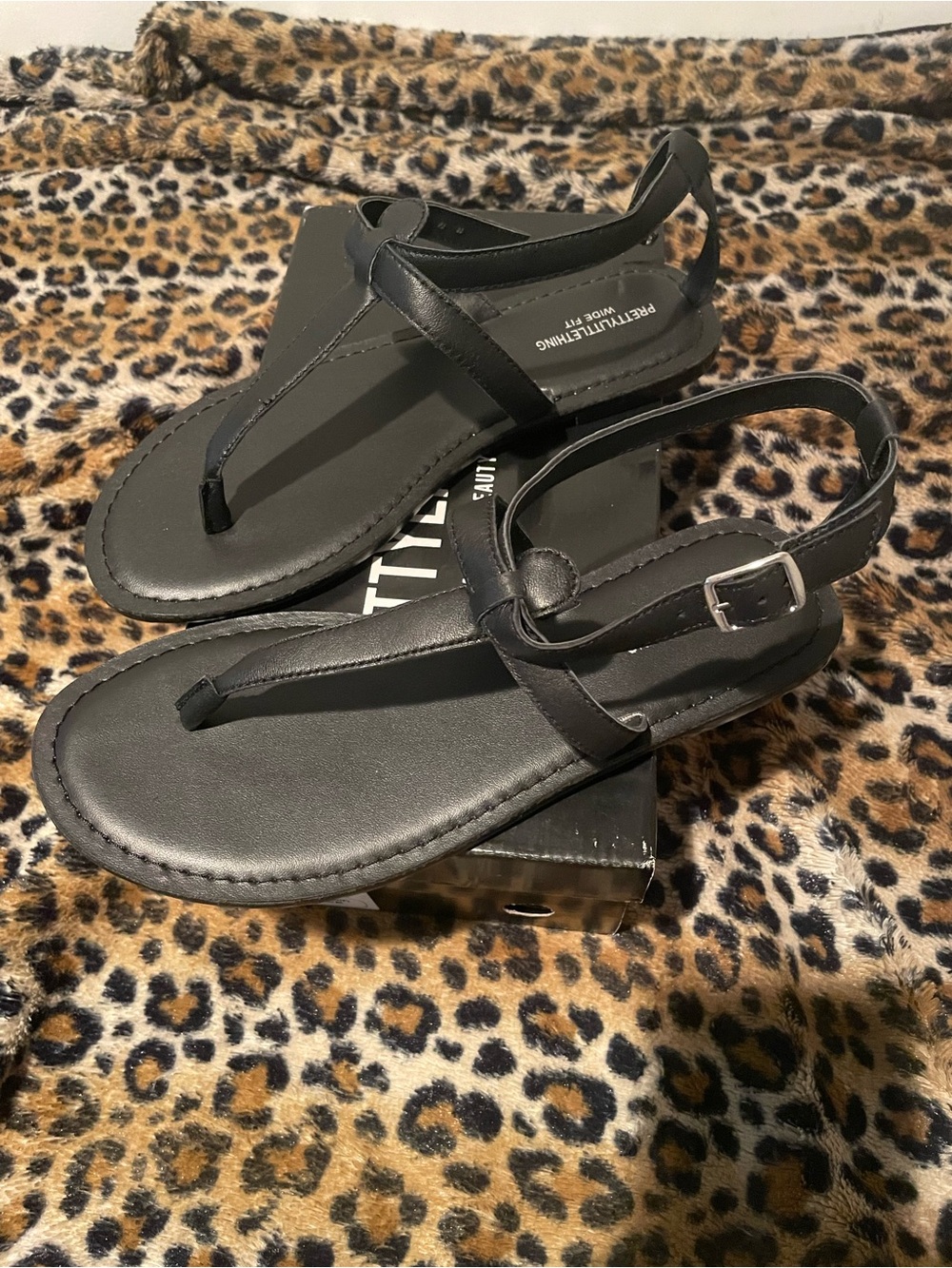 PrettyLittleThing Black T-Strap Slingback Sandals